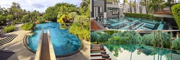 The Slate, Phuket, Family Pool, Fountain Bensley Suite Pool and Infinity Pool with Sun Loungers