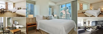 The St. Regis San Francisco, (clockwise from top left): Double Guest Room, Astor Suite, Metropolitan Suite, St. Regis Suite and Executive Premier Room
