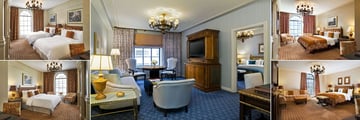 The St Regis Washington DC, (clockwise from top left): Deluxe Room with Two Queen Beds, Caroline Astor Suite, Deluxe Room, Metropolitan Suite, and Premier Deluxe Room