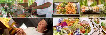 The Sun Siyam Iru Fushi, Teppanyaki Restaurant Chef and Two Dishes and Bamboo Restaurant Dishes and Chef