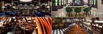 The Venetian Resort and Casino, (clockwise from top left): The Dorsey Bar, The Atrium Bar, Sugarcane Restaurant and Sushisamba Restaurant