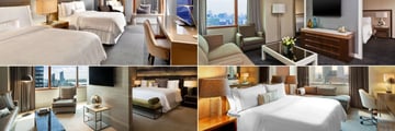 The Westin Times Square New York, (clockwise from top left): Grand Deluxe Double-Double, Junior Suite, Renewal Suite and Presidential Suite  