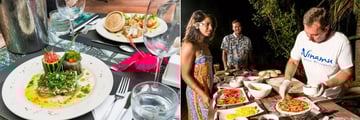 Tikehau Ninamu Resort, Seafood Dishes and Chef Preparing Pizza