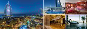 Burj Al Arab Hotel: Wail Wadi Waterpark night view, Pool, Royal Suite, Spa, Gold on 27    
