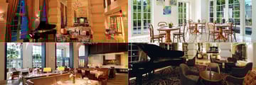 Clockwise from top left: The Verandah Lounge, Straits & Co, The Verandah Lounge, and Terrace