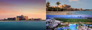 Emirates Palace exterior, beach, and pool