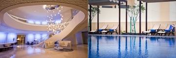 Lobby and pool at JA Ocean View Hotel