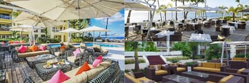 Rilak's Deck & Bar (left), 246 Restaurant & Bar (top right), and outdoor lounging (bottom right)