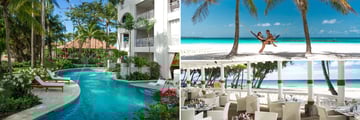 Sandals Barbados; Crystal Lagoon Village Swin-Up Suite, Dover Beach, Schooners Restaurant  
