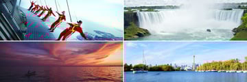 Clockwise from top left: The CN Tower, Niagara Falls, view of Toronto and Lake Ontario