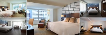 Toronto Marriott City Centre Hotel, (clockwise from top left): Double-Double Room, King Room, Concierge Level Queen Room, One Bedroom Suite and Concierge Level King Room