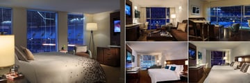 Toronto Marriott City Centre Hotel, (clockwise from left): Stadium View Suite, Executive Stadium View Room, Stadium Suite, Double-Double Stadium View Room and King Stadium View Room