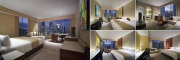 Traders Hotel Kuala Lumpur, (clockwise from left): Executive Room, Twin Towers View Room, City View Suite, Garden View Room and Deluxe Room