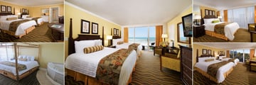 Tradewinds Island Grand Resort, (clockwise from top left): Standard Hotel Room, Gulf Front Hotel Room Balcony, Tropical Hotel Room Balcony, Tropical View Hotel Room Balcony and Whirlpool Suite