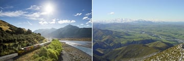 TranzAlpine Train & The Southern Alps from Canterbury Plains