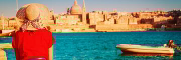 Traveller overlooking Valletta, Malta