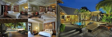 Trou Aux Biches Beachcomber Golf Resort & Spa, (clockwise from top left): Family Suite, Junior Suite, Three Bedroom Pool Villa, Two Bedroom Pool Villa and Beachfront Suite with Pool