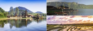 Ulun Danu Temple, Lake Bratan at Pura Ulun Danu & Sunset over rice paddies, Bali