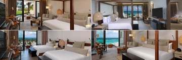 UNICO 20 87, (clockwise from top left): Alcoba Swim-Up Pool Room, Estancia Suite, Alcoba Oceanfront Room and Alcoba Ocean View with Two Queen Beds
