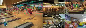 Universal's Cabana Bay Beach Resort, (clockwise from left): Galaxy Bowl, Galaxy Bowl, Galaxy Bowl Dining, Swizzle Lounge and Fitness Centre 