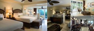 Vero Beach Hotel & Spa, A Kimpton Hotel, (clockwise from left): Studio Two Queens, Studio One King Bed, Two Bedroom Studio Living Area and Oceanfront Two or Three Bedroom Grand Suite Living Area
