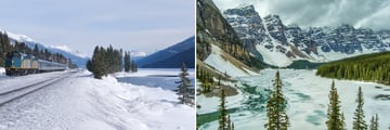 VIA Rail in the snowy landscapes & Frozen Winter Lake in Alberta