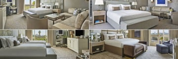 Viceroy L'Ermitage Beverly Hills, (clockwise from top left): Viceroy Skyline Suite, Viceroy Burton Suite, Royal Suite and Viceroy Studio Double Suite