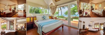 Victoria Phan Thiet, (clockwise from top left): Beach Front Bungalow, Family Bungalow, Garden View Bungalow, Ocean View Bedroom and Ocean View Bathroom
