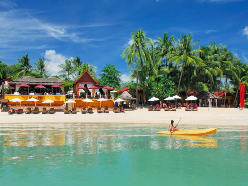 View of Zazen Boutique Resort from the beach