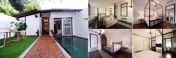 Villa Samadhi Singapore, (clockwise from left): Luxe Sarang Pool, Luxe Sarang Room, Crib Room, Luxe Crib Room and Sarang Room