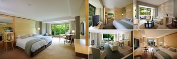 Vineyard Hotel, (clockwise from left): Courtyard Deluxe Room, Francois Suite Bedroom, Garden Junior Suite, Mountain Deluxe Room and Francois Suite Living Room