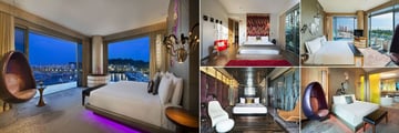 W Singapore - Sentosa Cove, (clockwise from left): Marvelous Suite, Away Suite, Fantastic Suite, Wow Suite and Extreme Wow Suite