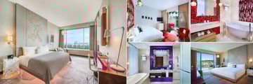 W Singapore - Sentosa Cove, (clockwise from left): Wonderful Room, Away Room, Away Room Bathroom, Fabulous Room and Fabulous Room Bathroom