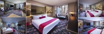 W Times Square, (clockwise from top left): Marvellous Suite, Wonderful King Room, Spectacular Doubles Room, Fantastic Suite and Cool Corner Times Square View Room