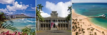 Waikiki Beach and Iolani Palace
