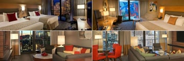 Warwick Hotel, (clockwise from top left): Executive Room - Two Queen Beds, Deluxe Room King Bed, Evergreen Suite Living Room and Magnolia Suite Living Room