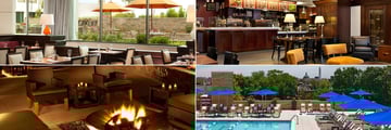 Washington Hilton, (clockwise from top left): District Line Restaurant, Coffee Bean Cafe, Pool and Courtyard Firepit