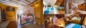 WaterLovers Beach Resort, Diani Beach, (clockwise from left): Suite, Ocean Penthouse Apartment Master Bedroom, Suite, Ocean Penthouse Apartment Second Bedroom and Villa