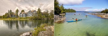 Water's Edge Shoreside Suites, View of Suites from Ucluelet Harbour and Kayaking
