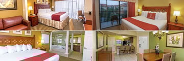 Westgate Lakes Resort & Spa, (clockwise from top left): Three Bedroom Villa, One Bedroom Villa, Two Bedroom Villa Kitchen and Dining Area and Four Bedroom Villa Master Bedroom
