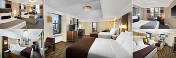 Wyndham New Yorker, (clockwise from top left): Executive Two Doubles Room, Metro Two Doubles Room, Executive Queen Room, Two Doubles New Yorker View Suite and Queen Bed New Yorker View Suite