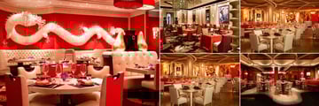 Wynn, (clockwise from left): Casual Dining Wazazu Restaurant, Fine Dining Sinatra Restaurant, Lakeside Seafood Restaurant, Causal Dining Red 8 Restaurant and La Cave Restaurant