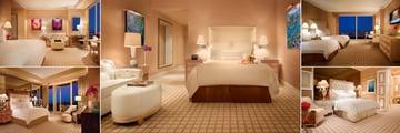 Wynn, (clockwise from top left): Wynn Panoramic View Deluxe, Wynn Resort Room, Wynn Tower Two Doubles Suite, Wynn Salon Suite and Wynn Fairyway Villa