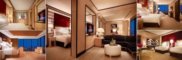 Wynn, (clockwise from top left): Encore Resort Suite, Encore Tower King Suite, Encore Parlour Suite, Encore Tower Two Queen Suite and Encore Three Bedroom Duplex 