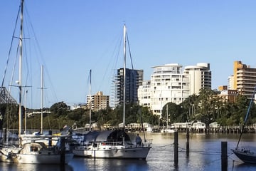 Yachts docked at Brisbane river