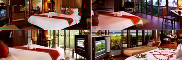 Zeavola Resort, Phi Phi Islands, (clockwise from top left): Garden Suite, Pool Villa, Beachfront Suite and Village Suite