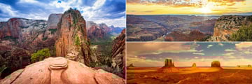 Zion National Park (left), Grand Canyon (top right), and Monument Valley (bottom right)