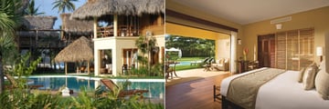 Serpentine Pool and Romantic/Junior Suite Agua Swim Up Suites Exterior and Romantic Junior Agua Swim Up Suite at Zoetry Agua Punta Cana