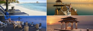 Zoetry Montego Bay, (clockwise from top left): Beach, Champagne on the Pier, Private Dinner in the Gazebo and Fire Pit