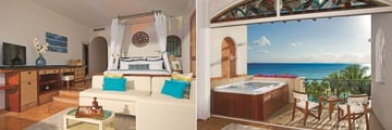Zoetry Villa Rolandi Isla Mujeres Cancun, Junior Suite Ocean Front & Junior Suite Veranda Ocean Front Interior and Junior Suite Ocean Front & Junior Suite Superior Ocean Front Balcony